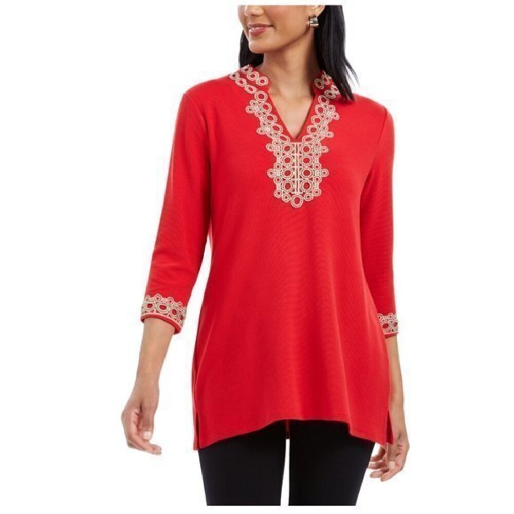 Charter Club Lace-Trim Tunic Top. PP